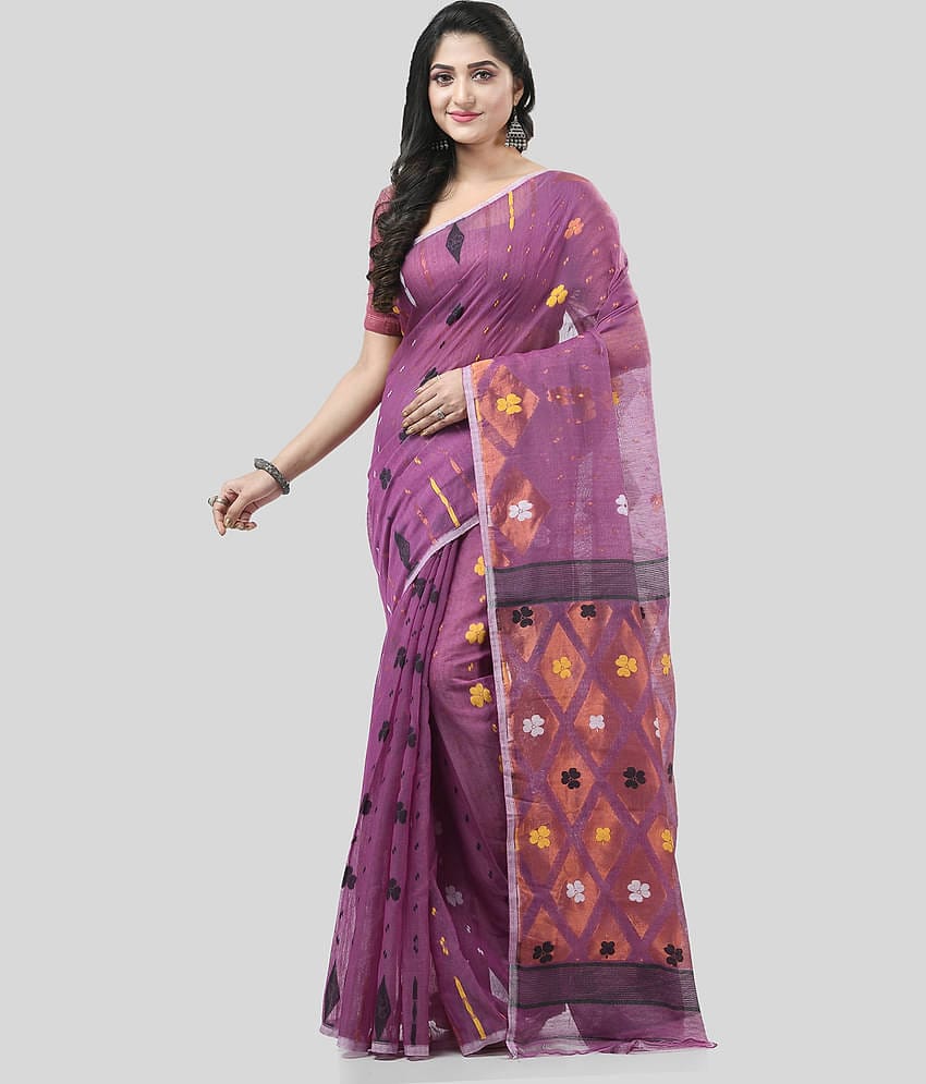 Desh Bidesh Cotton Self Design Saree Without Blouse Piece ( Purple )