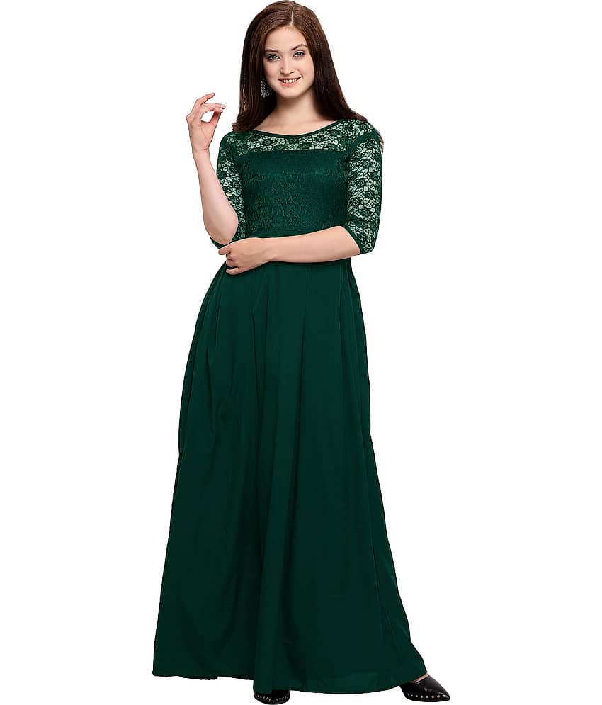 Sheetal associates Women Crepe Solid Fit & Flare Dress ( Green )