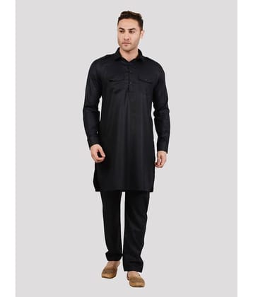Maharaja - Black Cotton Blend Regular Fit Men's Pathani Suit ( Pack of 1 )