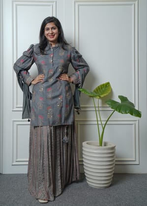 Modal silk Kurta with skirt-M