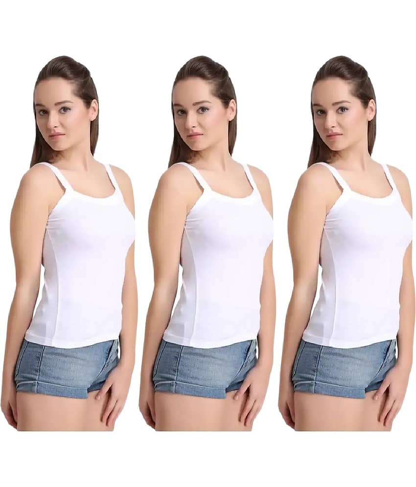 INNERO Women Pack of 3 Cotton Camisoles ( White )