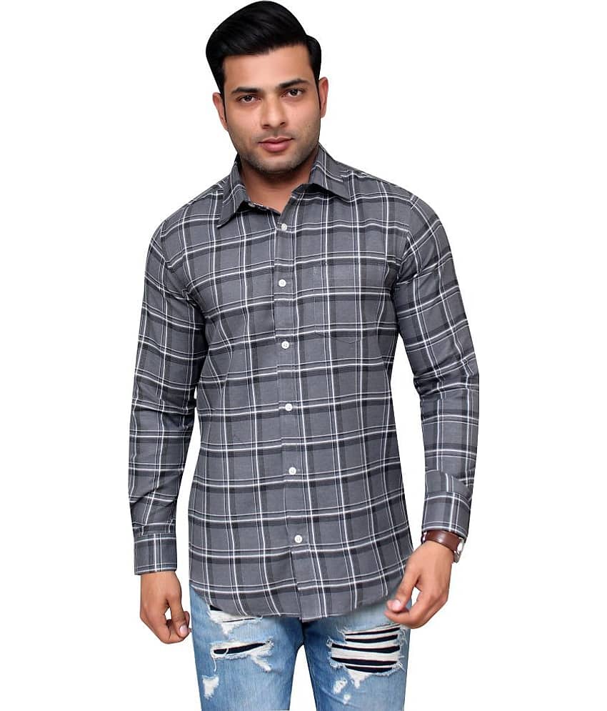 Aish N Ridh Cotton Regular Fit Checks Men's Casual Shirt - Grey ( Pack of 1 )