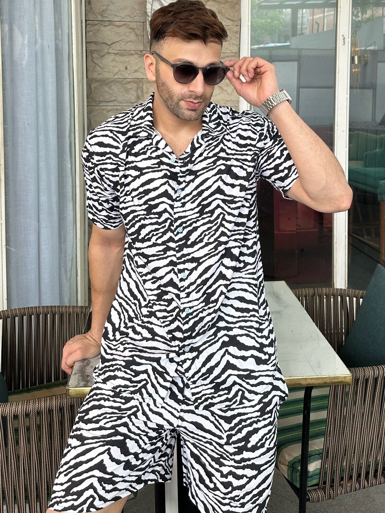 White Tiger Print Rayon Co-Ord - S