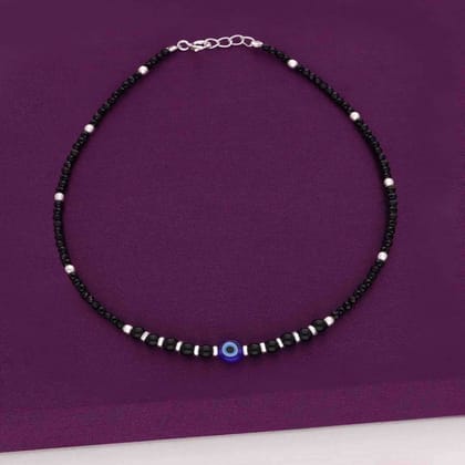 Sterling Silver Black Beads Evil Eye Anklet-None / Silver