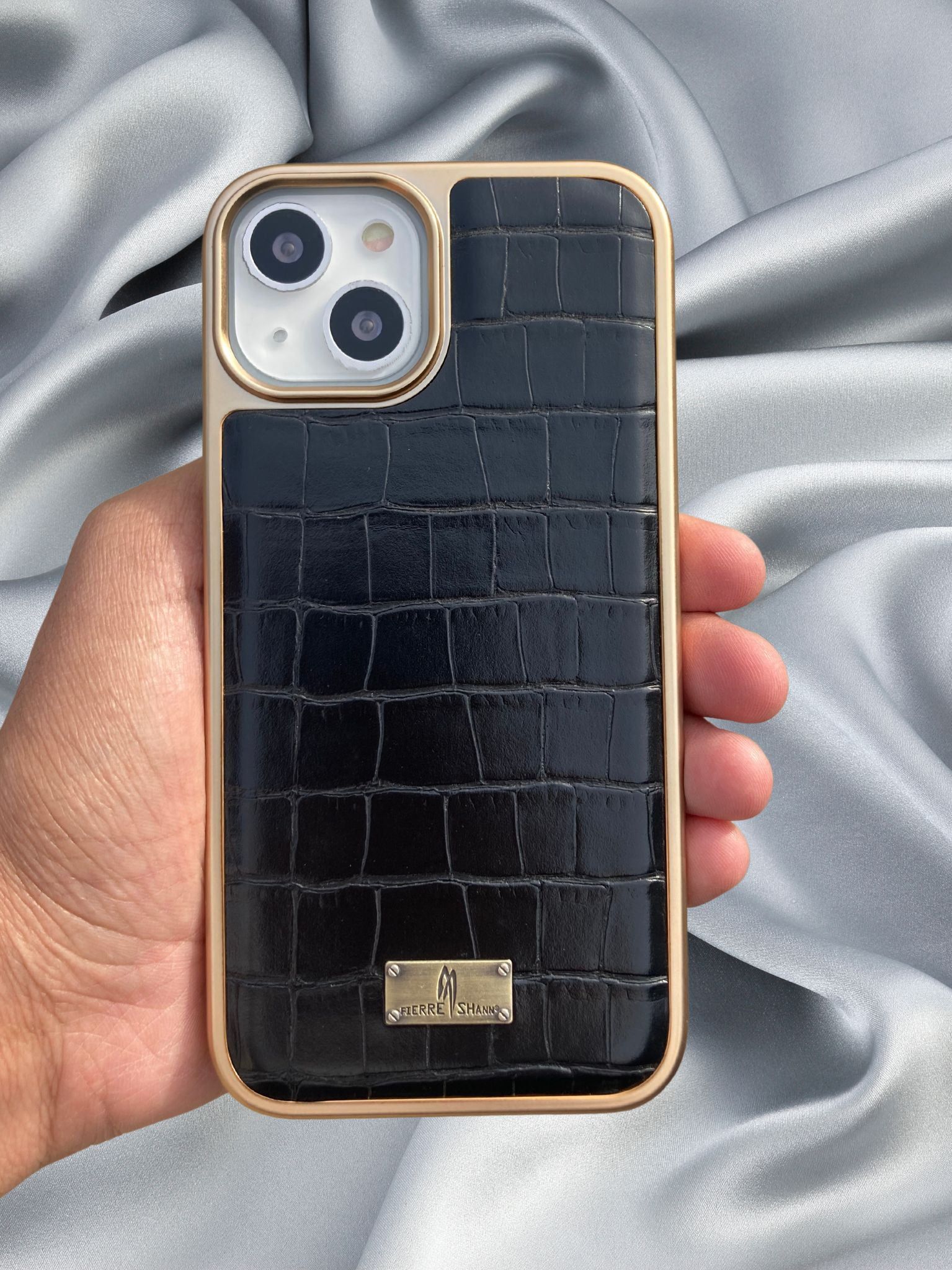 Midnight Black Gold Plated Premium Leather Luxury Cover-iPhone 14 Plus