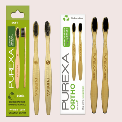 Bamboo Orthodontic Toothbrush And Charcoal Toothbrush Combo-2 Orthodontic 2 Charcoal Toothbrush & 4 Tongue Scraper