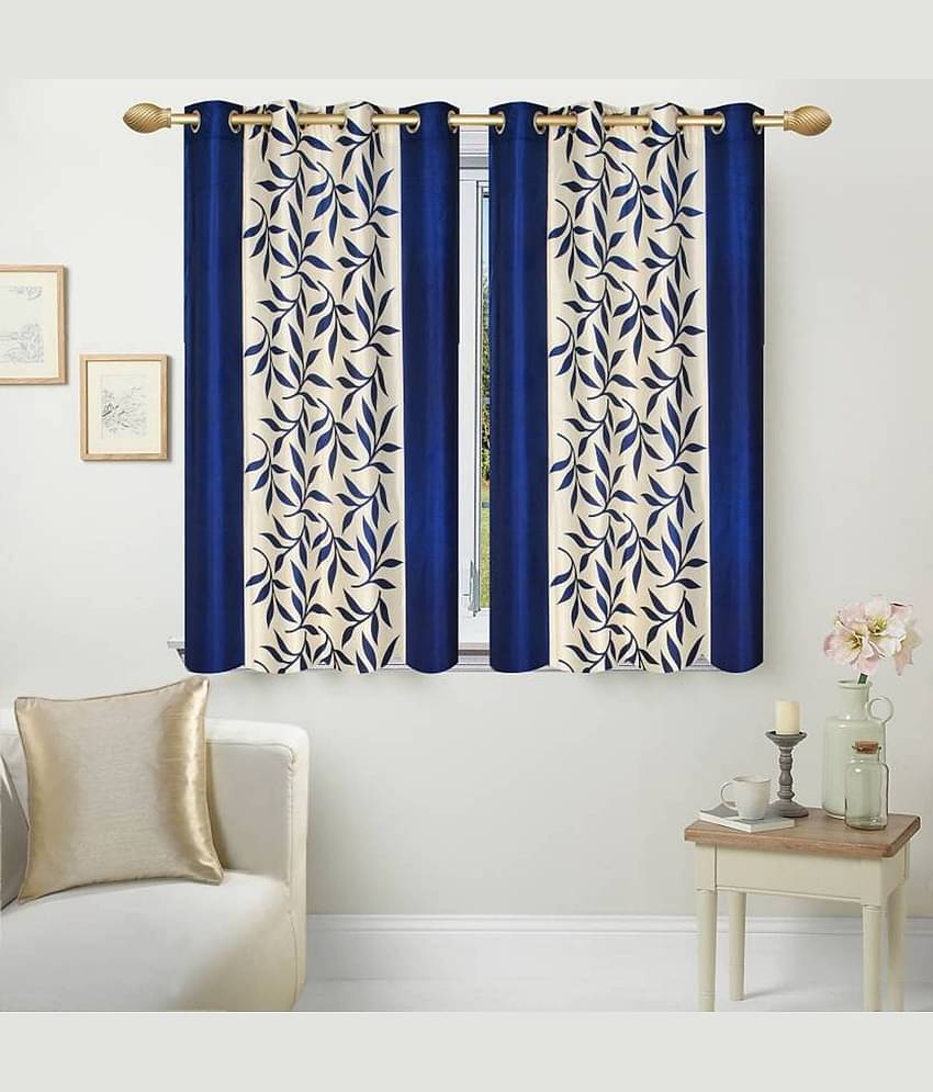 N2C Home Floral Semi-Transparent Eyelet Curtain 5 ft ( Pack of 2 ) - Blue