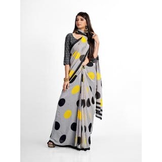 SVB Sarees Womens Grey Colour Polka Dotprinted Saree With Blouse Piece