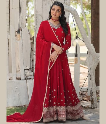 kedar fab Red Anarkali Georgette Women's Stitched Ethnic Gown ( Pack of 1 )