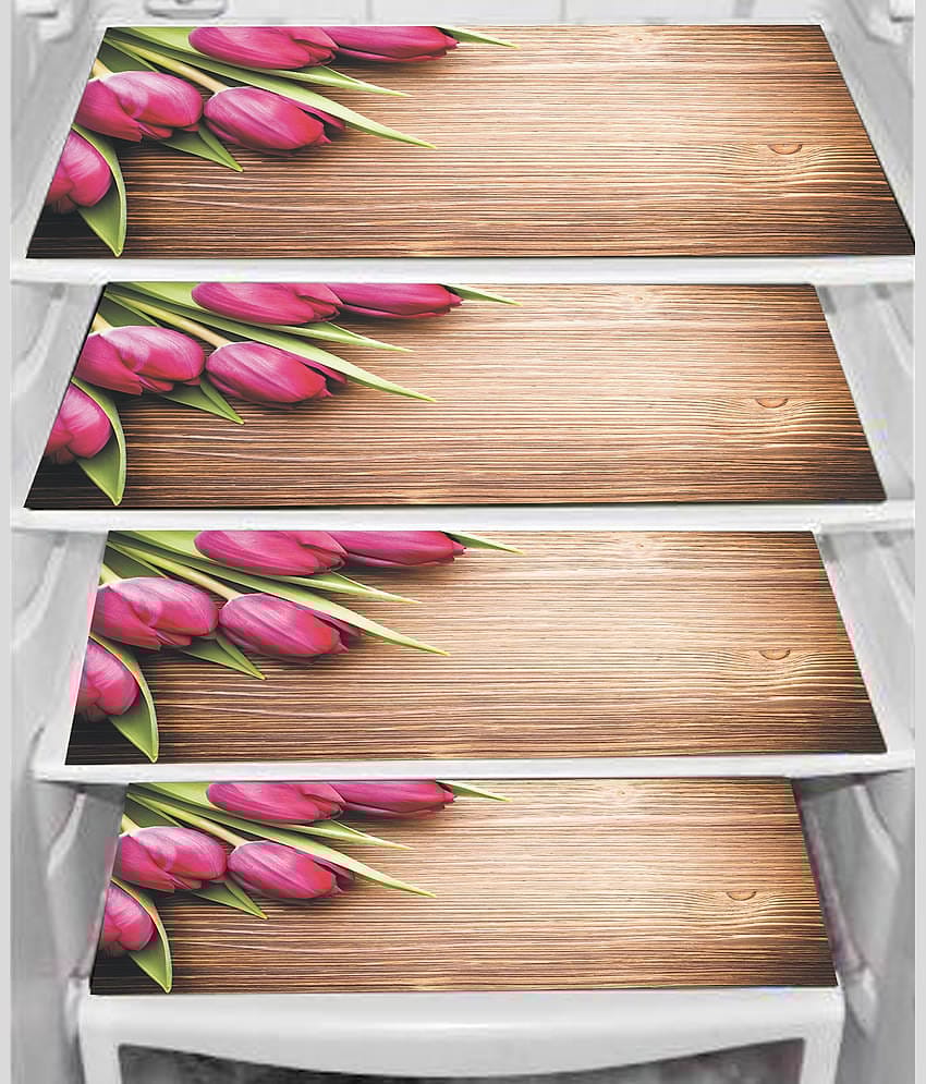 PVC Printed Rectangular Fridge Mats 29x44 cms ( Pack of 4 ) Brown