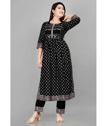 Aurelisa Rayon Printed Kurti With Pants Women's Stitched Salwar Suit - Black ( Pack of 1 )