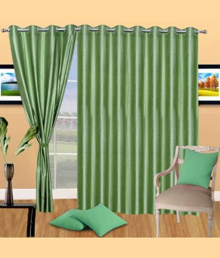 N2C Home Solid Semi-Transparent Eyelet Curtain 7 ft ( Pack of 3 ) - Green