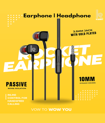 KIVART Rocket Wired Earphones | EP-Rocket | Powerful Sound, Deep Bass, Comfortable Fit (Black)