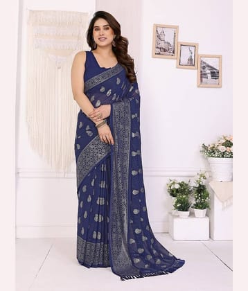 SARIK  FASHION Georgette Solid Maheshwari Saree With Unstitched Blouse Piece ( Blue )