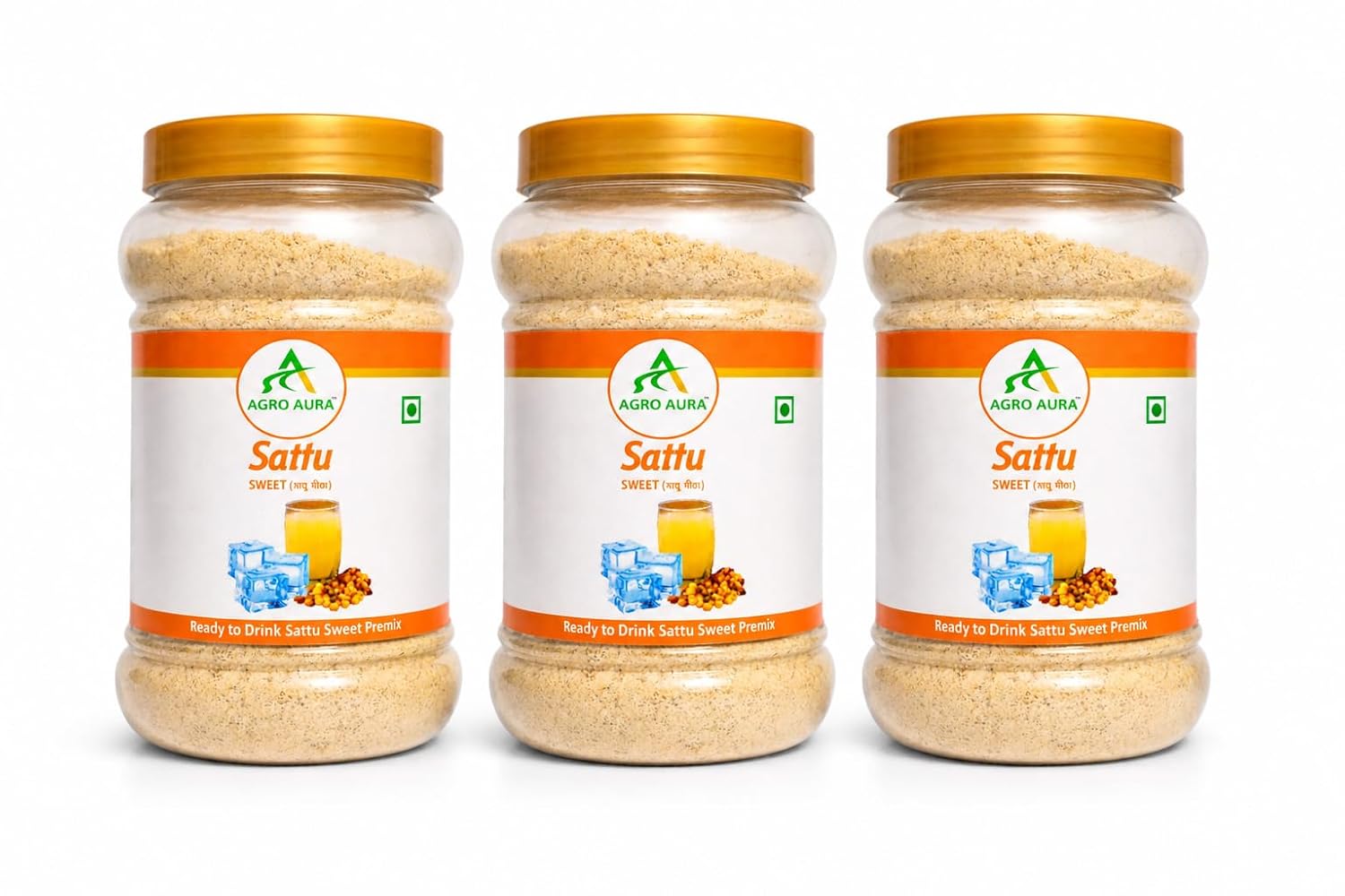 AGRO AURA Sattu Sweet Premix with Desi Khand Sugar Ready to Drink Rich in Protein Source of Energy Aids Digestion Pack of 3