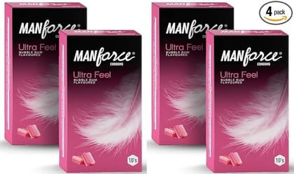 Manforce Ultra Feel Bubblegum Flavoured Condoms for Men | 10 pcs | Ultra Thin Condom | Lubricated Latex Condoms For Her Enhanced Pleasure-10 Pcs x Pack of 4