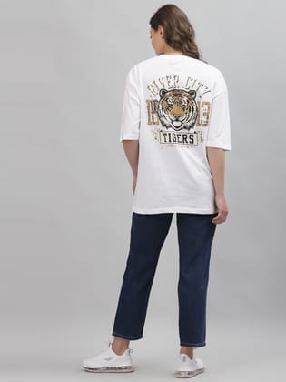 River City Tiger White Oversized Tee for Women-S / White