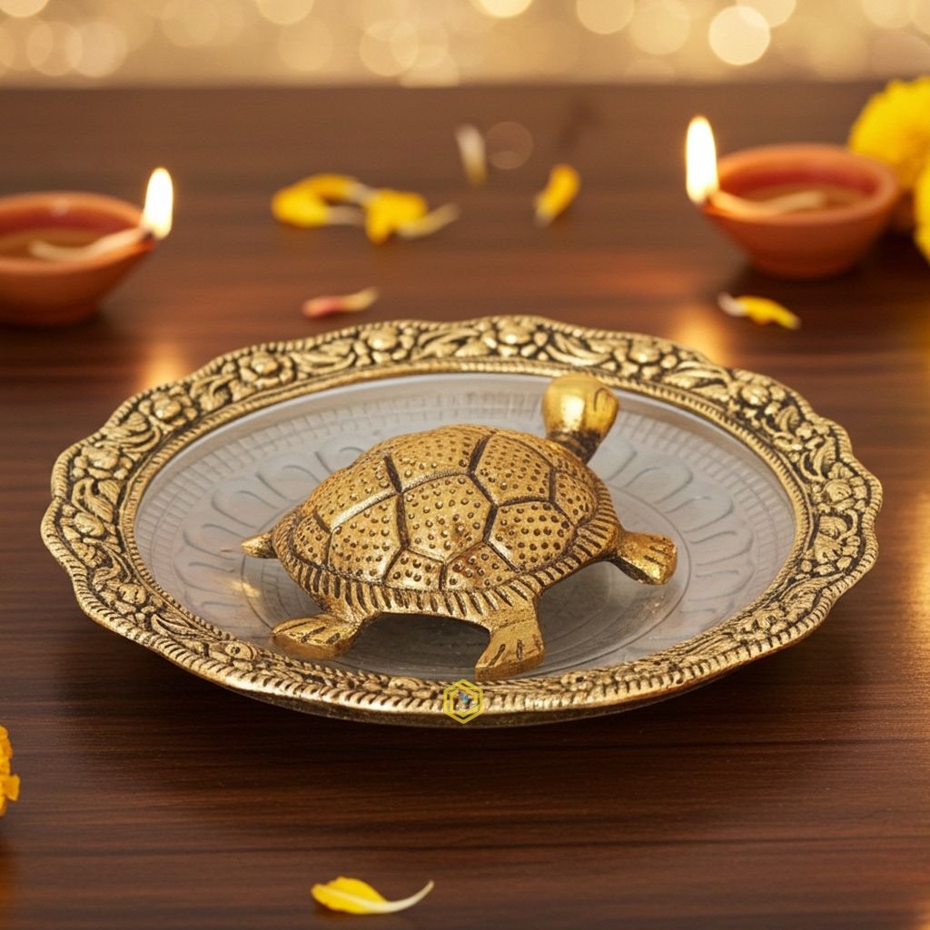 Aluminium  Showpiece Tortoise Statue With Glass Plate (ASMAS154 G)