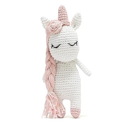 Happy Thread Hand Knitted Cotton Happy Girly Unicorn White with Peach 28 Inches