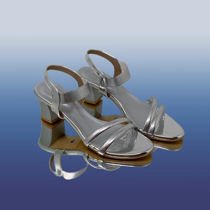 Silver Strappy Block Heel Sandals-Silver / 36