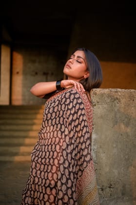 Natural dyed Bagru saree - Roheda- Kairi Kota handblockprinted saree
