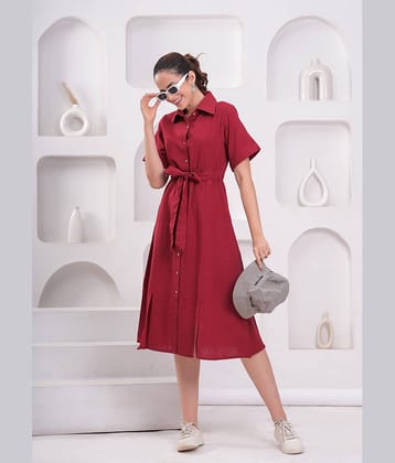 JC4U Women Cotton Solid Shirt Dress ( Red )
