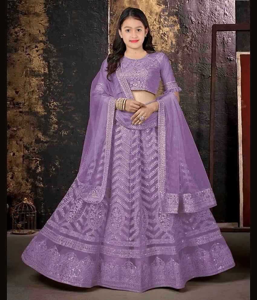 Keyura Net Lehenga Choli Set For Girls ( Pack of 1 , Lavender )