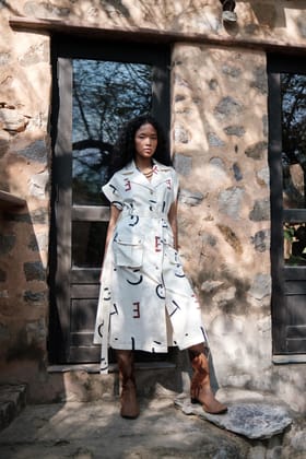Harajuku Trench Ecru Line Printed-XS
