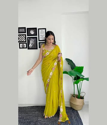Rangtulika Ethnics Georgette Woven Banarasi saree With Unstitched Blouse Piece ( Mustard )