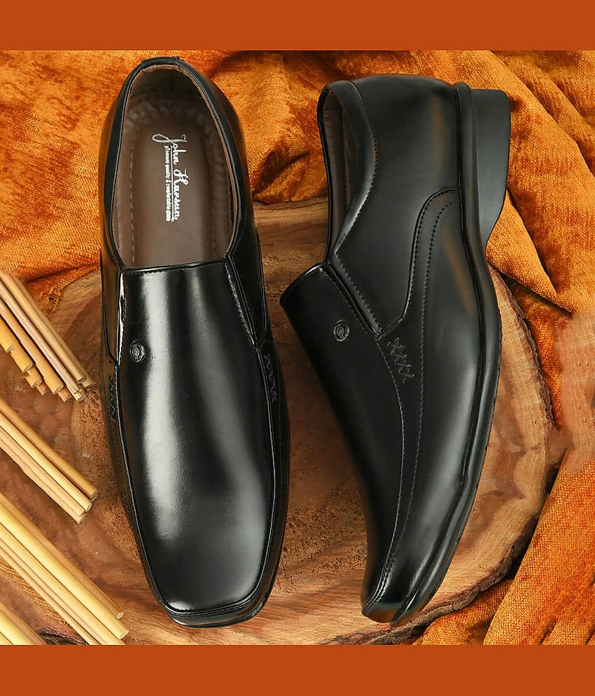 John Karsun Black Men's Slip On Formal Shoes