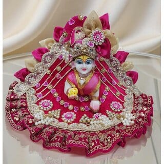 Exquisite Pink Floral Ladoo Gopal Poshak Set - Embellished Thakur Ji dress with Pearl Accents
