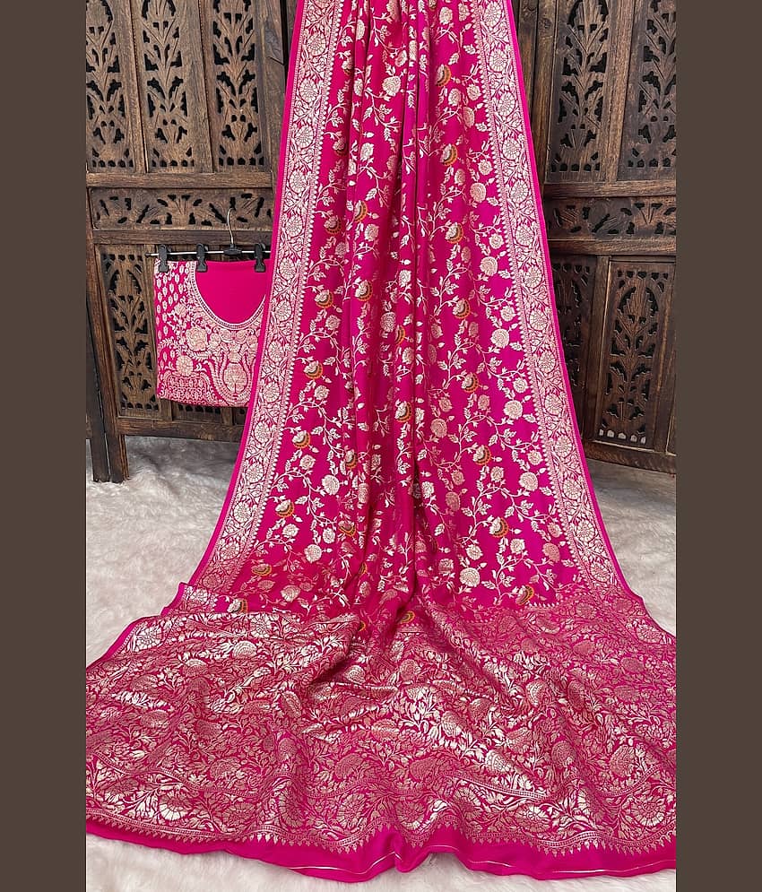 fab woven Kanjivaram Silk Woven Saree With Unstitched Blouse Piece ( Red )