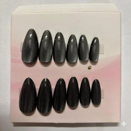 Premium Press-On Nails Set  Reusable False Nails Kit with Glue Tabs  Glossy Matte Artificial Nails for Women  Full Cover Nail Tips for Salon-Quality Manicure at Home  Multiple Shades Available (Dark Grey Black)