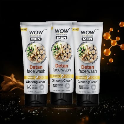 WOW Men Korean Ginseng + Kojic Acid Detan Face Wash Gel - 100 ml