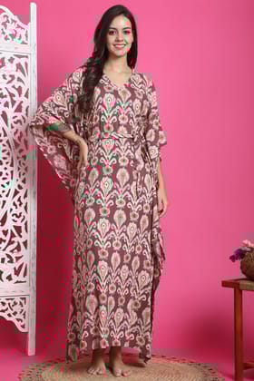 Mauve Color Abstract Printed Viscose Rayon Kaftan For Women-S