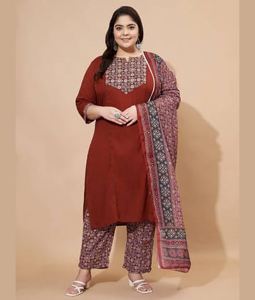 Vbuyz Cotton Blend Printed Kurti With Pants Women's Stitched Salwar Suit - Maroon ( Pack of 1 )