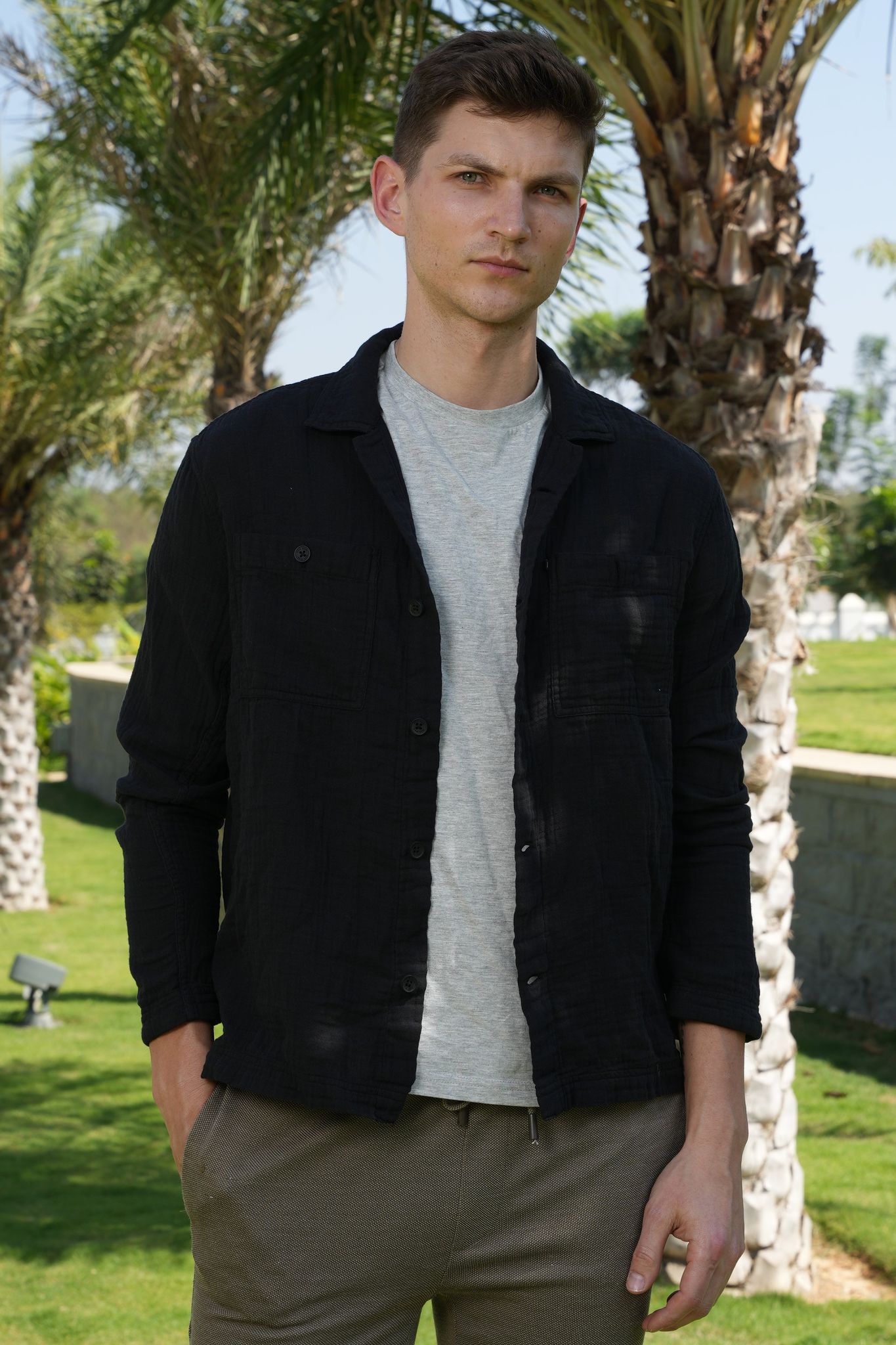 Ikea - Double Layered Overshirt - Black-L-42 / BLACK