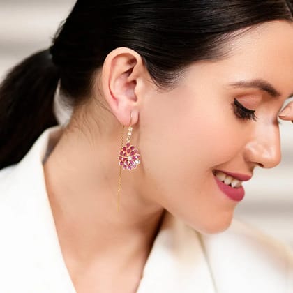 925 Sterling Silver Red Sui Dhaga Earring-Gold / Earring