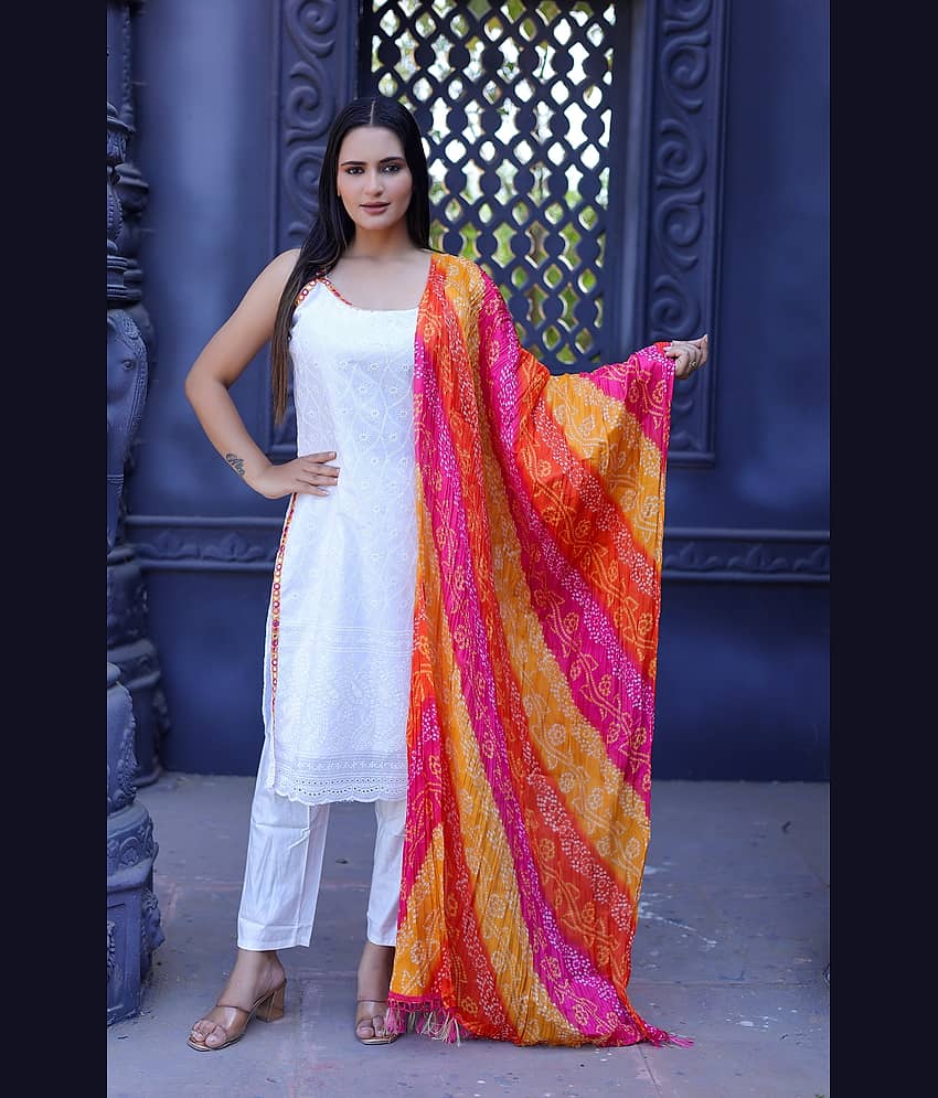 anushansa Rayon Embroidered Kurti With Pants Women's Stitched Salwar Suit - White ( Pack of 1 )
