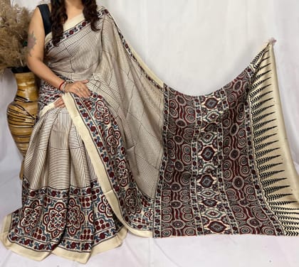 Ajrakh Print Modal Silk Style 27-Ajrakh Print