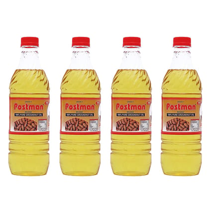 POSTMAN Cold Pressed Filtered Groundnut Oil (500 ml x 4) Pack (Mungfli Tel) | Pure Oil