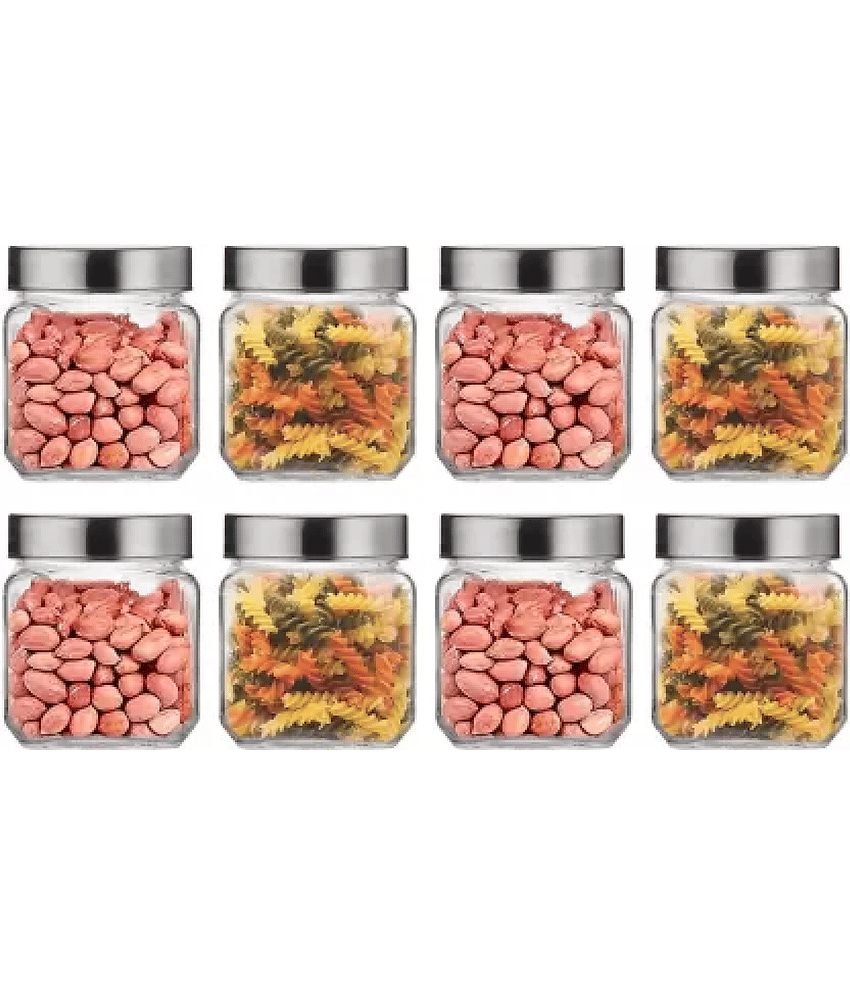 CROCO JAR - Silver Glass Food Container ( Pack of 8 )