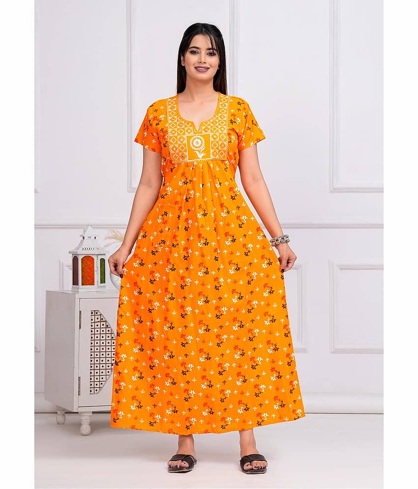 Shri Krishna Fabric Yellow Cotton Women's Nightwear Nighty & Night Gowns ( Pack of 1 )