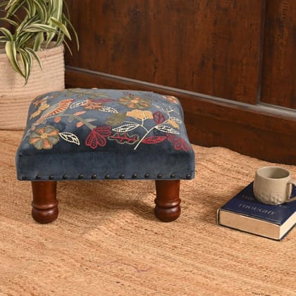 Handcrafted Velvet Footstool with Embroidery by Sahaj Hast