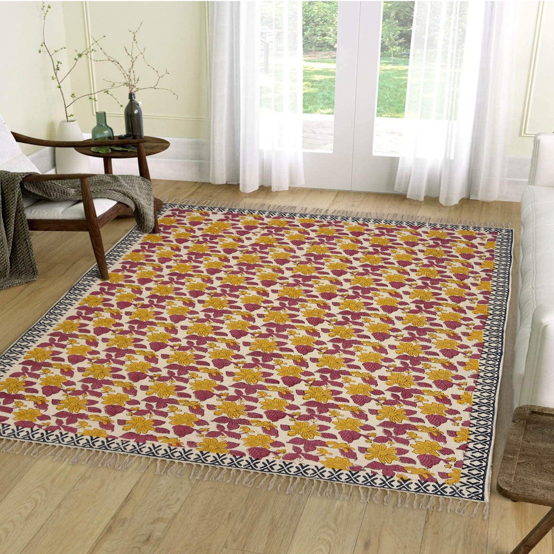 Yellow & Pink Blossomy Rug-2ft x 6ft