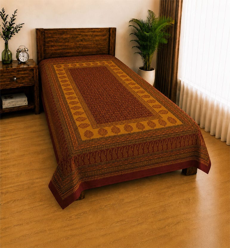 Hand Block Bagh Cotton Single Bedsheet 