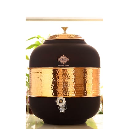 Handmade Pure Copper Water Pot, Half Hammered with Silk Finish in Color-Black / 5Ltr