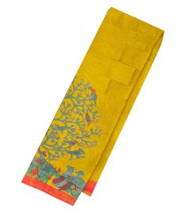 Mustard Woven Synthetic Turkey Saree With Printed Motifs-Mustard