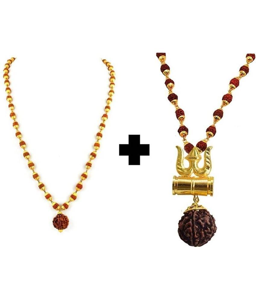 Rudraksha Mala with Rudraksha Pendant - Gold Plated (Pack of 1)