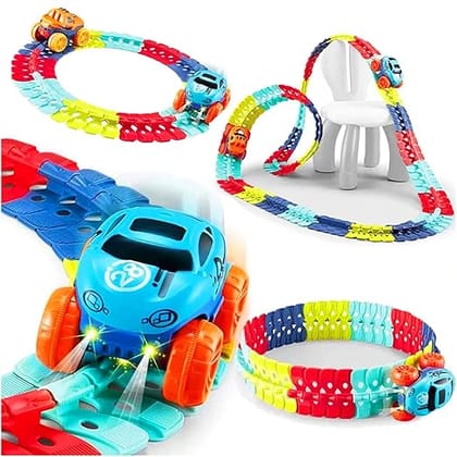 Braintastic DIY Flexible Bends Race Track with Light Mini Monster Track Car Set for Kids (Monster Wheel 102 Pcs)
